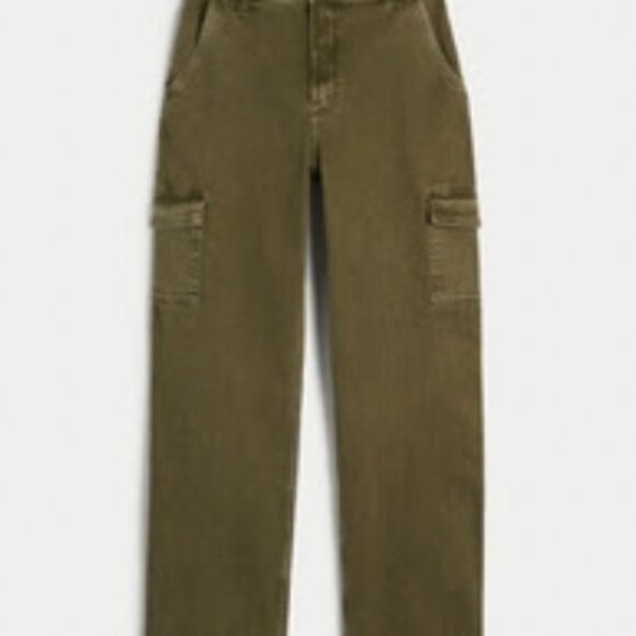 HOLLISTER Ultra High-Rise Olive Green Cargo Dad Jeans - 12 L - Picture 1 of 3